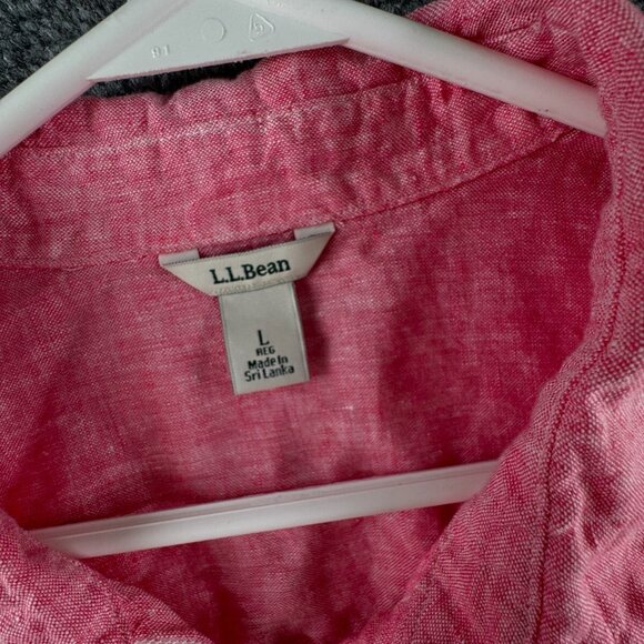 LL Bean Women Long Sleeve Linen Button Up Shirt Pink Large Reg 299906 Adult - Picture 7 of 11